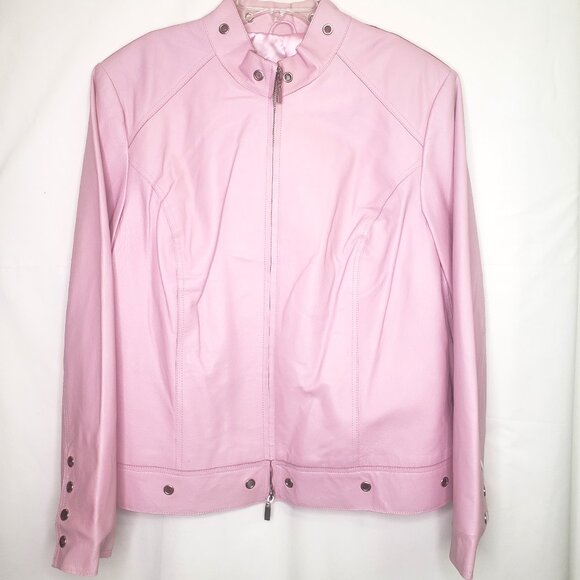 Pamela McCoy Collections Pink Leather Biker Jacket Size 1X - Picture 1 of 7